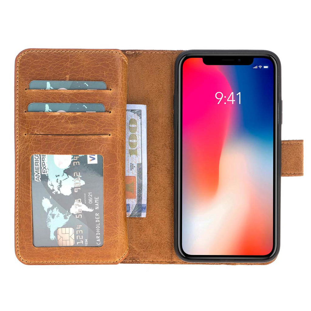 iPhone X / XS Amber Leather Detachable Dual 2-in-1 Wallet Case with Card Holder - Hardiston - 2