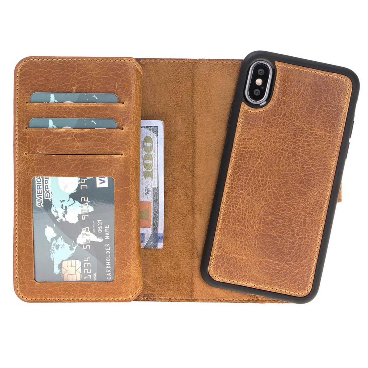 iPhone X / XS Amber Leather Detachable Dual 2-in-1 Wallet Case with Card Holder - Hardiston - 4