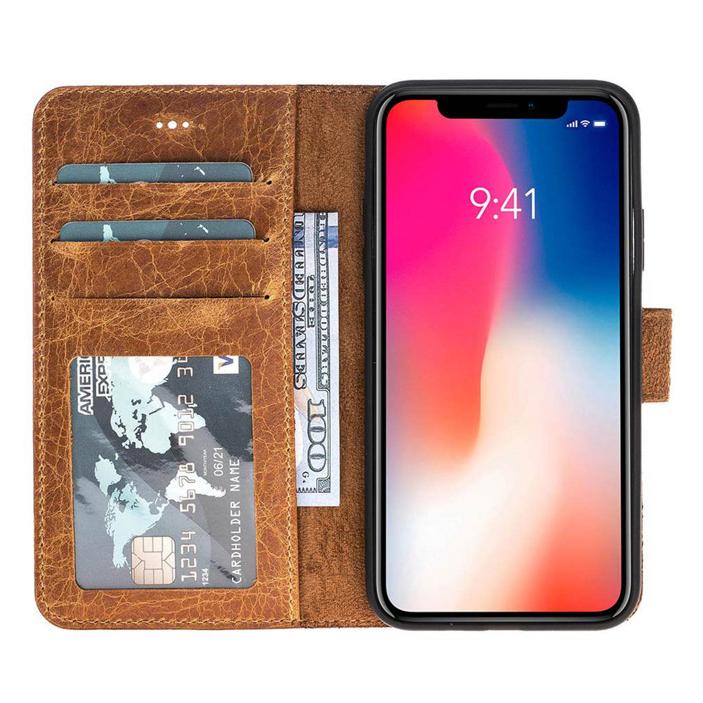iPhone X/XS Amber Leather Detachable 2-in-1 Wallet Case with Card Holder - Hardiston - 1
