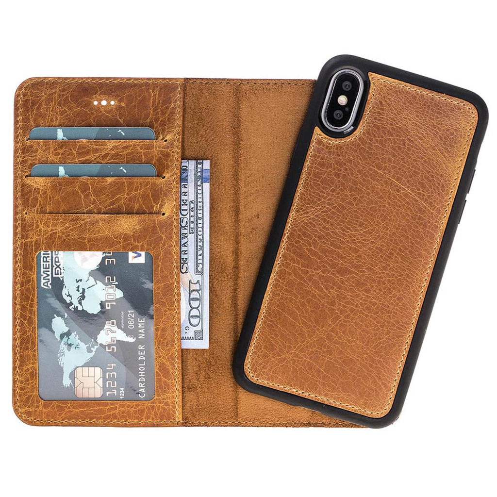 iPhone X/XS Amber Leather Detachable 2-in-1 Wallet Case with Card Holder - Hardiston - 2