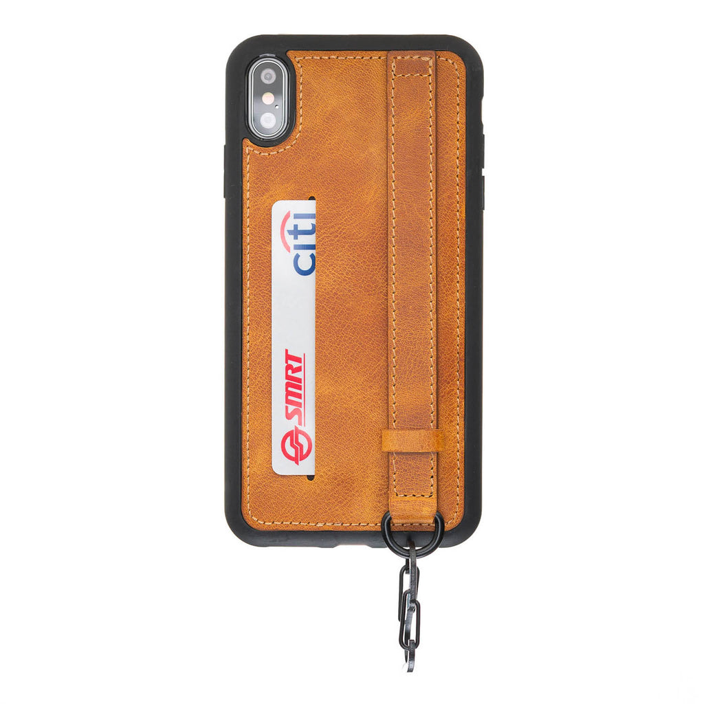 iPhone X-XS Amber Leather Snap-On Card Holder Case with Back Strap - Hardiston - 1