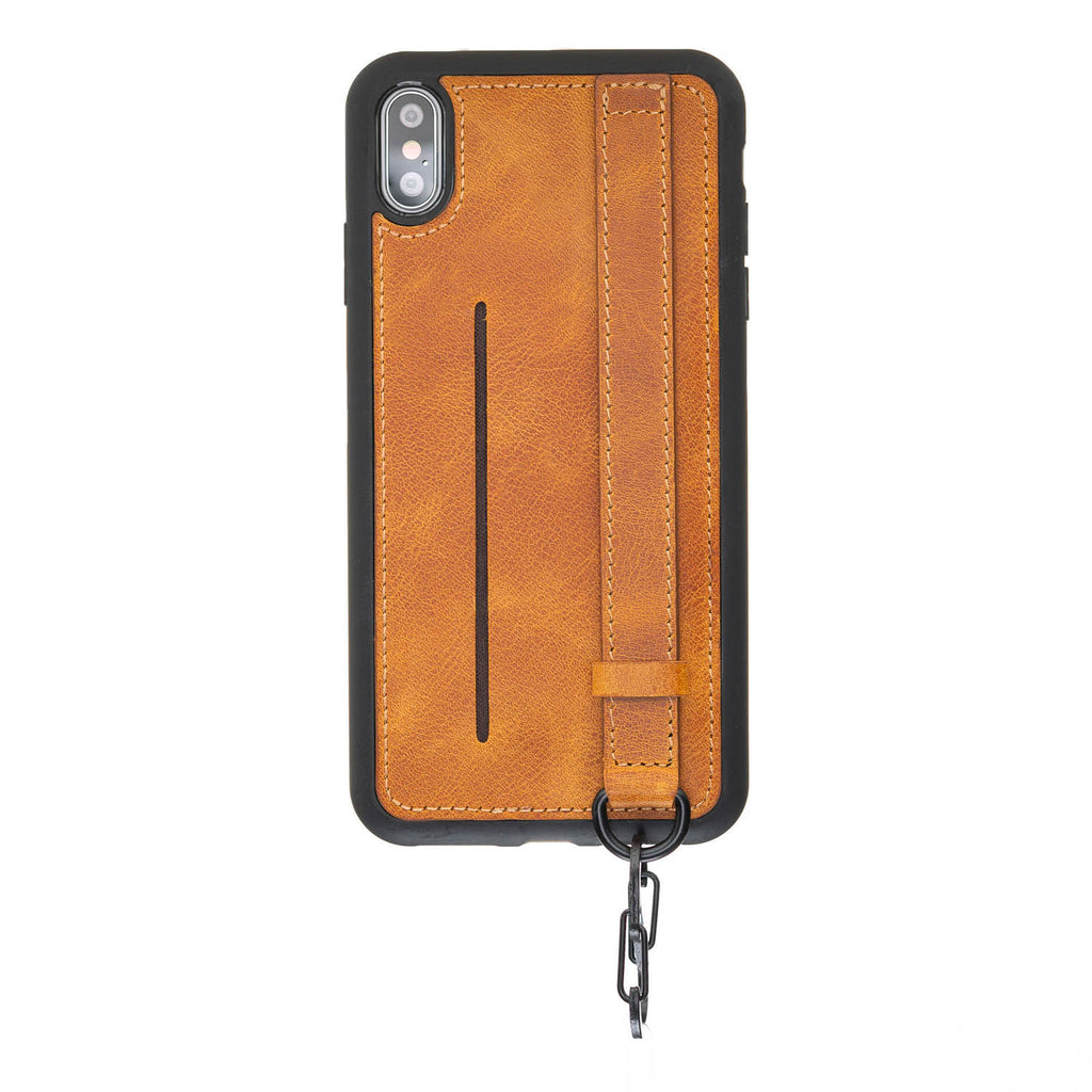 iPhone X-XS Amber Leather Snap-On Card Holder Case with Back Strap - Hardiston - 2