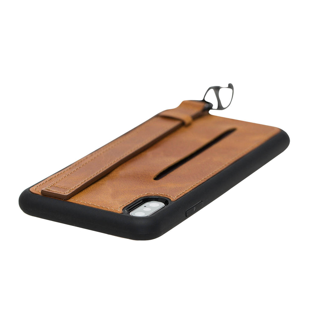 iPhone X-XS Amber Leather Snap-On Card Holder Case with Back Strap - Hardiston - 5
