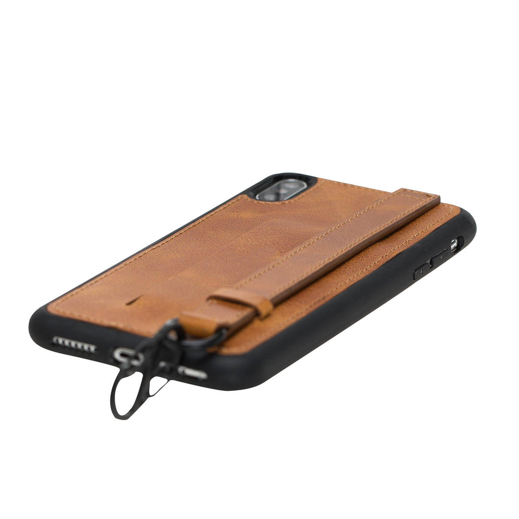 iPhone X-XS Amber Leather Snap-On Card Holder Case with Back Strap - Hardiston - 6