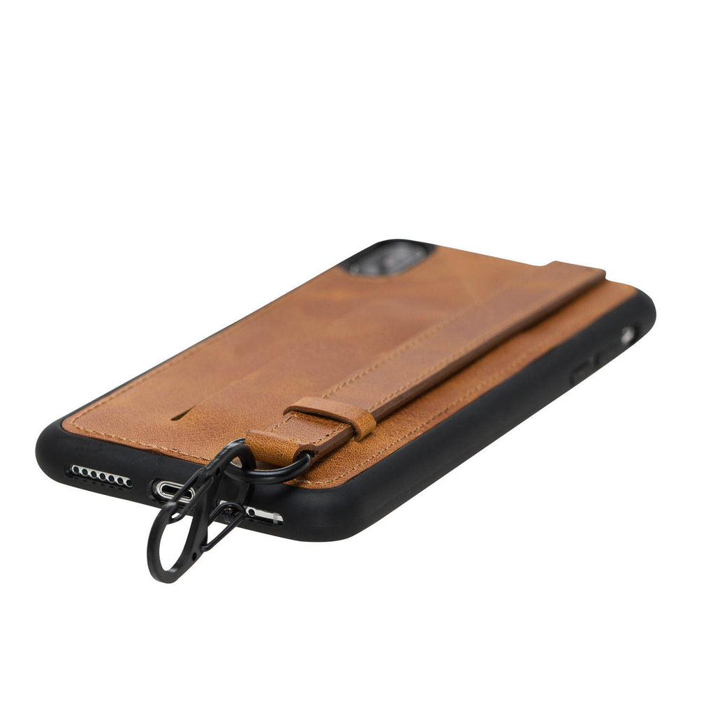 iPhone X-XS Amber Leather Snap-On Card Holder Case with Back Strap - Hardiston - 7