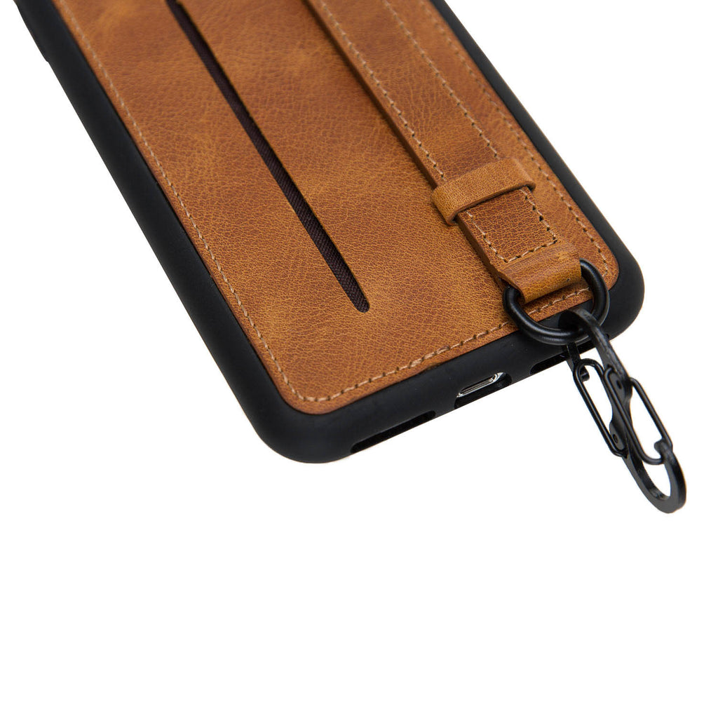 iPhone X-XS Amber Leather Snap-On Card Holder Case with Back Strap - Hardiston - 8