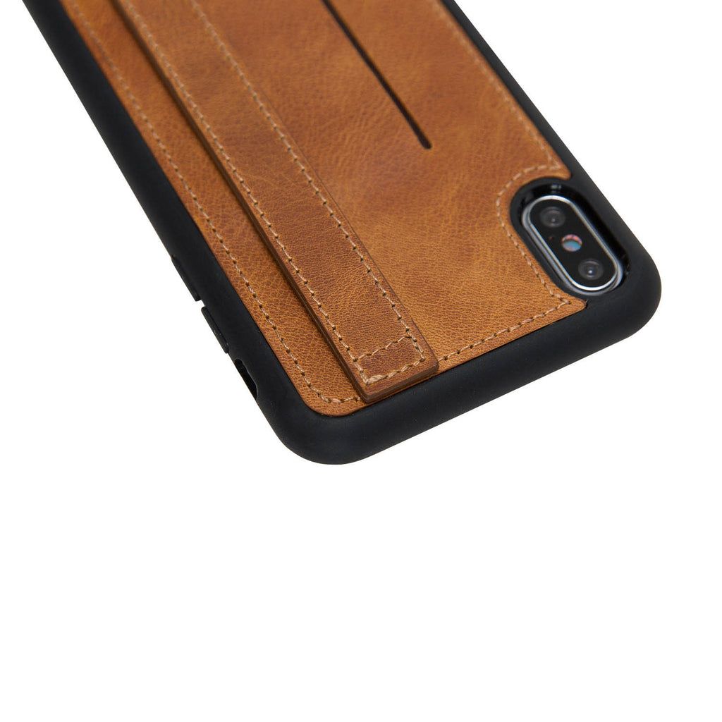 iPhone X-XS Amber Leather Snap-On Card Holder Case with Back Strap - Hardiston - 9