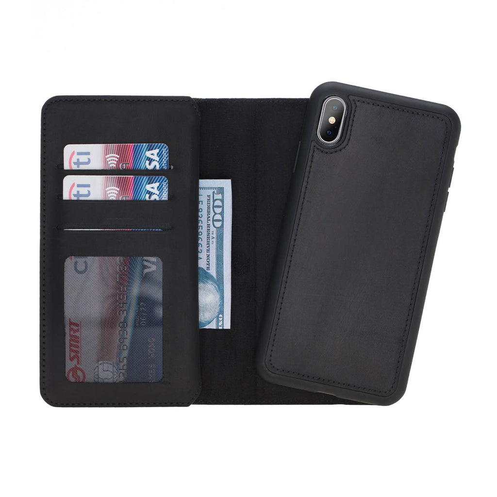 iPhone X / XS Black Leather Detachable Dual 2-in-1 Wallet Case with Card Holder - Hardiston - 4