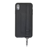 iPhone X-XS Black Leather Snap-On Card Holder Case with Back Strap - Hardiston - 2