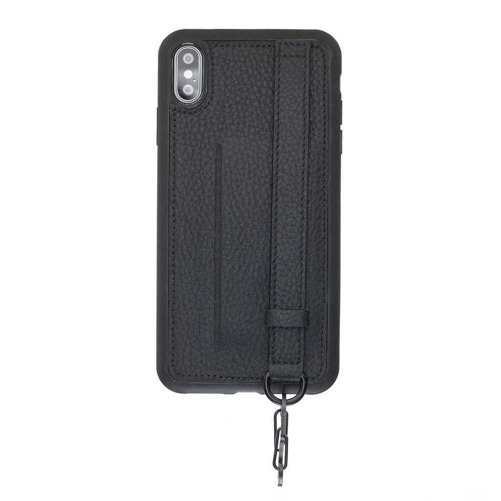 iPhone X-XS Black Leather Snap-On Card Holder Case with Back Strap - Hardiston - 2