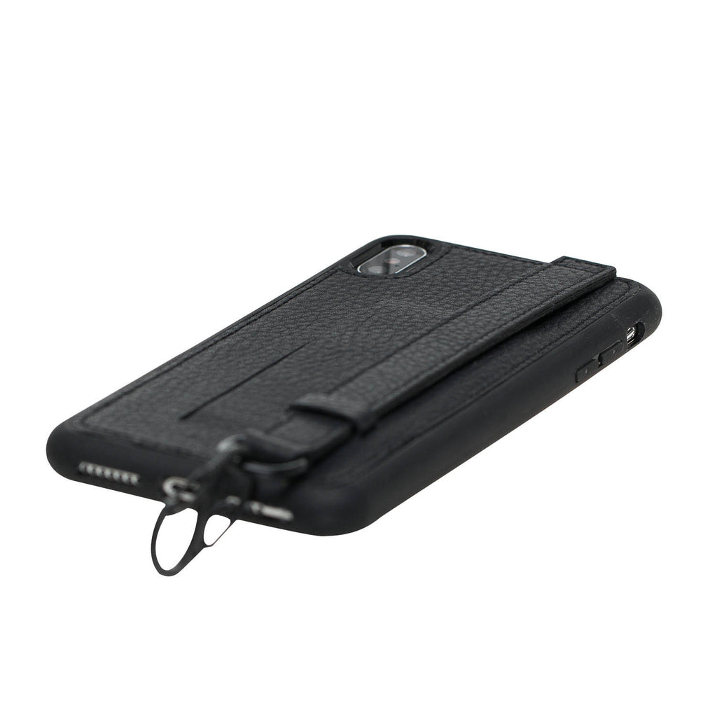 iPhone X-XS Black Leather Snap-On Card Holder Case with Back Strap - Hardiston - 5