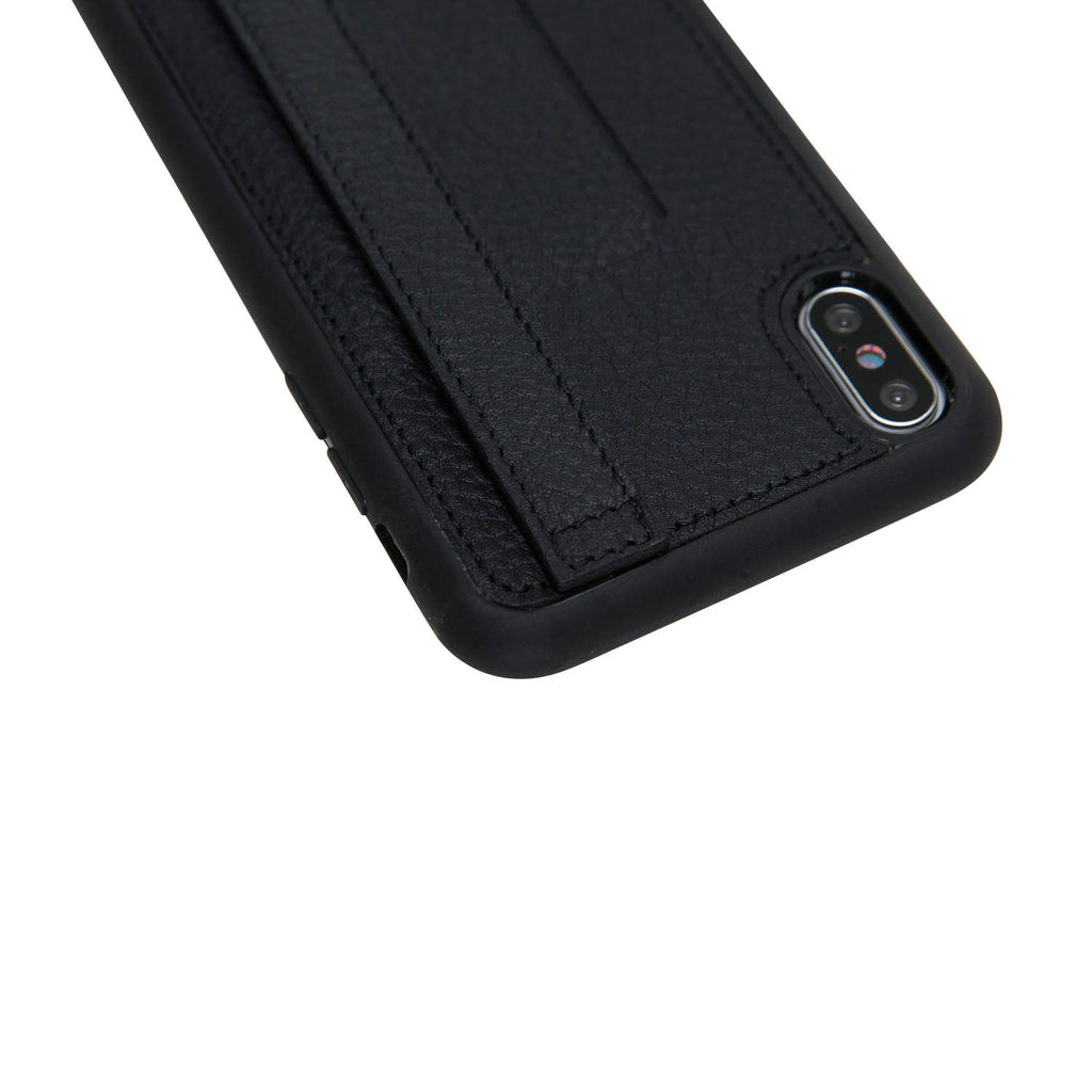 iPhone X-XS Black Leather Snap-On Card Holder Case with Back Strap - Hardiston - 8