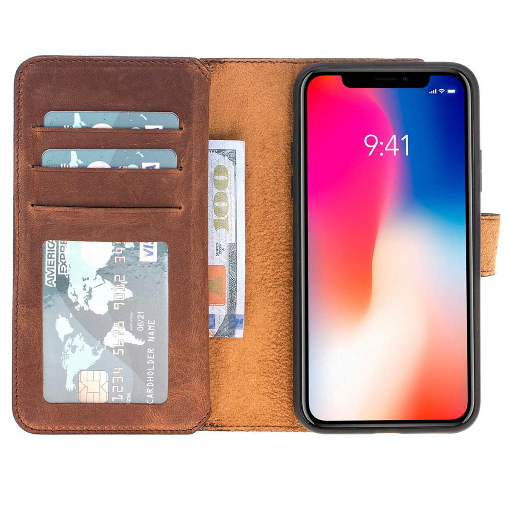 iPhone X / XS Brown Leather Detachable Dual 2-in-1 Wallet Case with Card Holder - Hardiston - 2