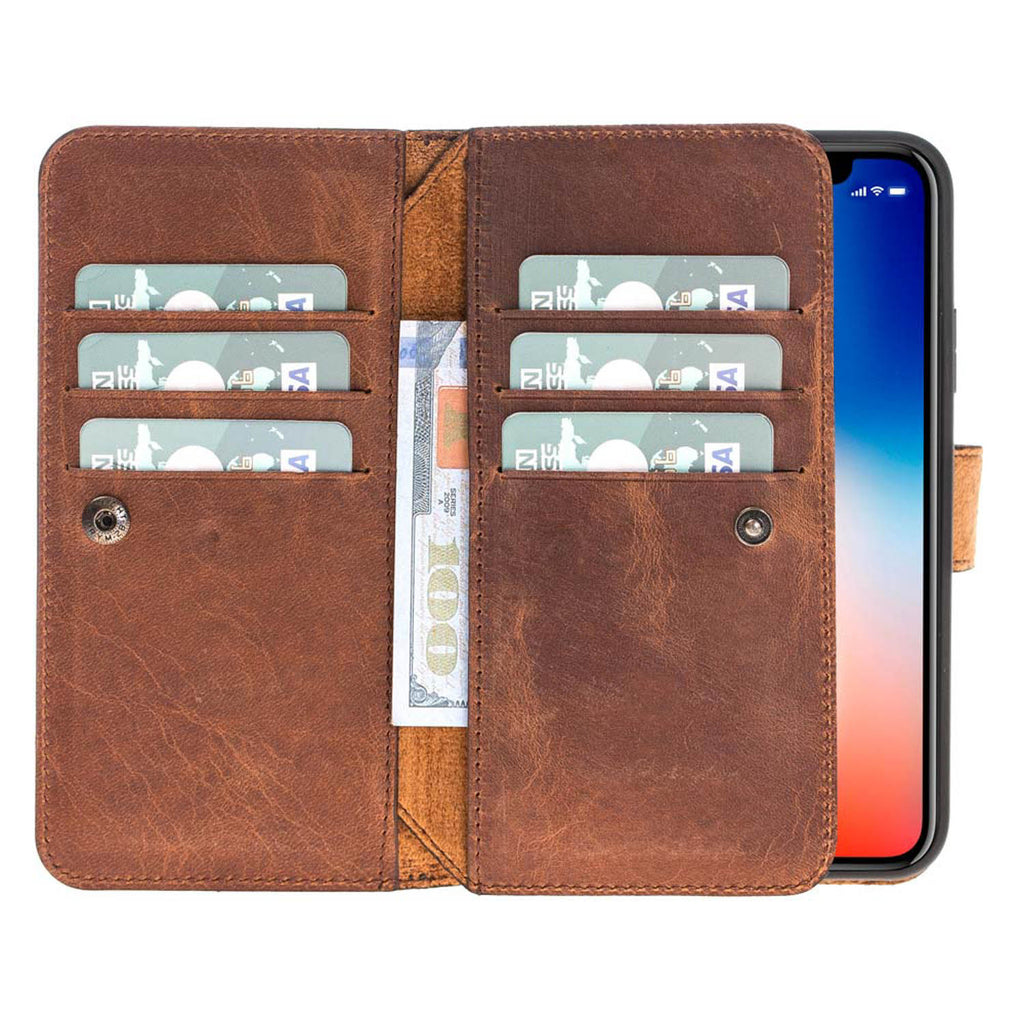 iPhone X / XS Brown Leather Detachable Dual 2-in-1 Wallet Case with Card Holder - Hardiston - 3