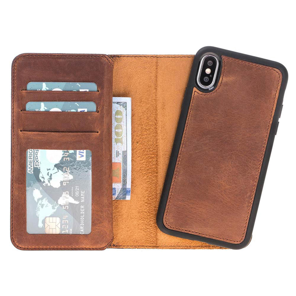 iPhone X / XS Brown Leather Detachable Dual 2-in-1 Wallet Case with Card Holder - Hardiston - 4