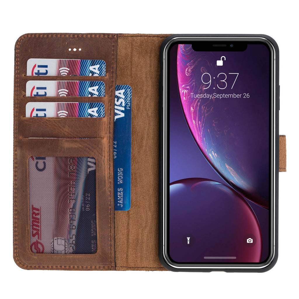 iPhone X/XS Brown Leather Detachable 2-in-1 Wallet Case with Card Holder - Hardiston - 1