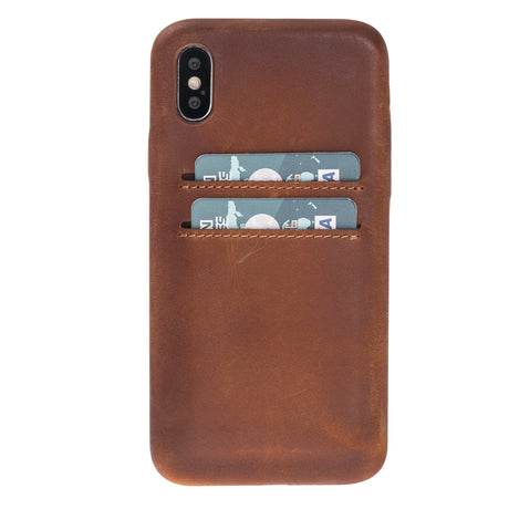 iPhone X-XS Brown Leather Snap-On Case with Card Holder - Hardiston - 1