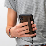 iPhone X-XS Brown Leather Snap-On Card Holder Case with Back Strap - Hardiston - 10