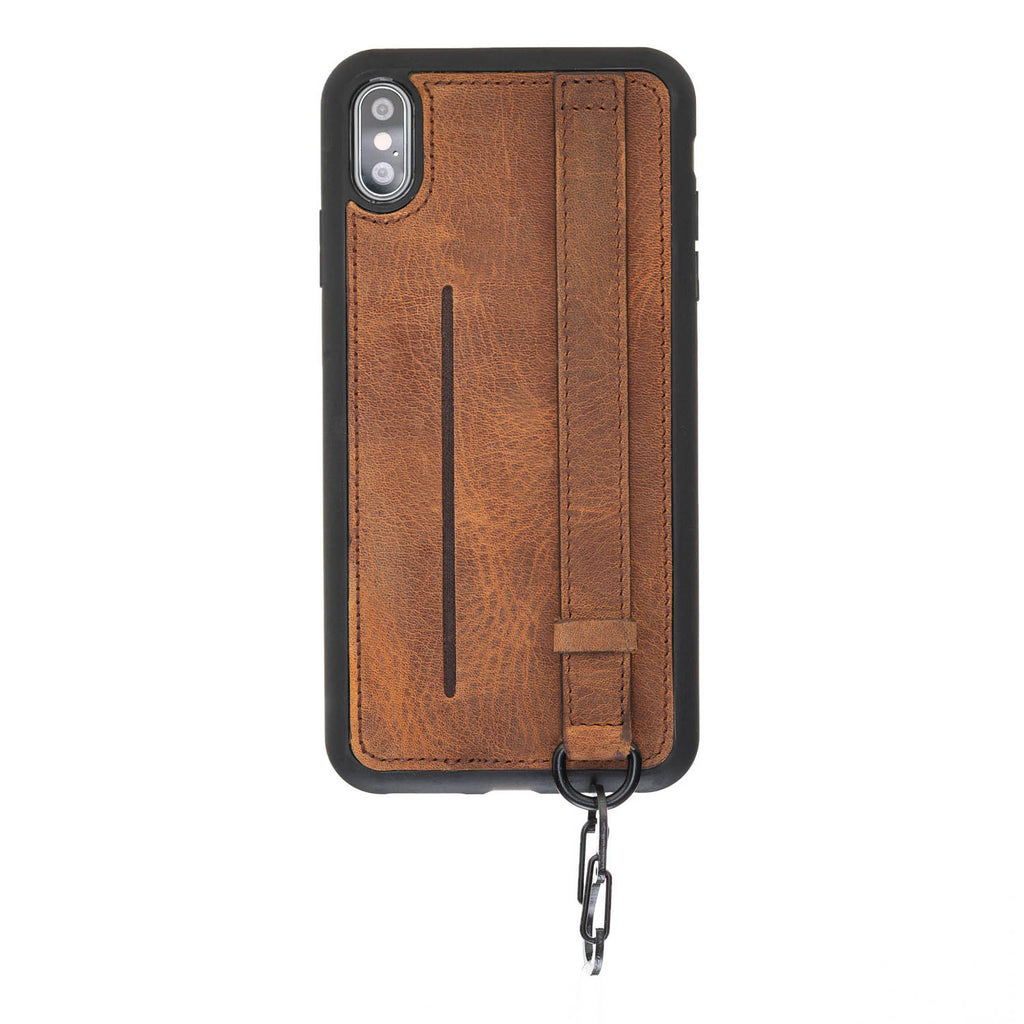 iPhone X-XS Brown Leather Snap-On Card Holder Case with Back Strap - Hardiston - 2