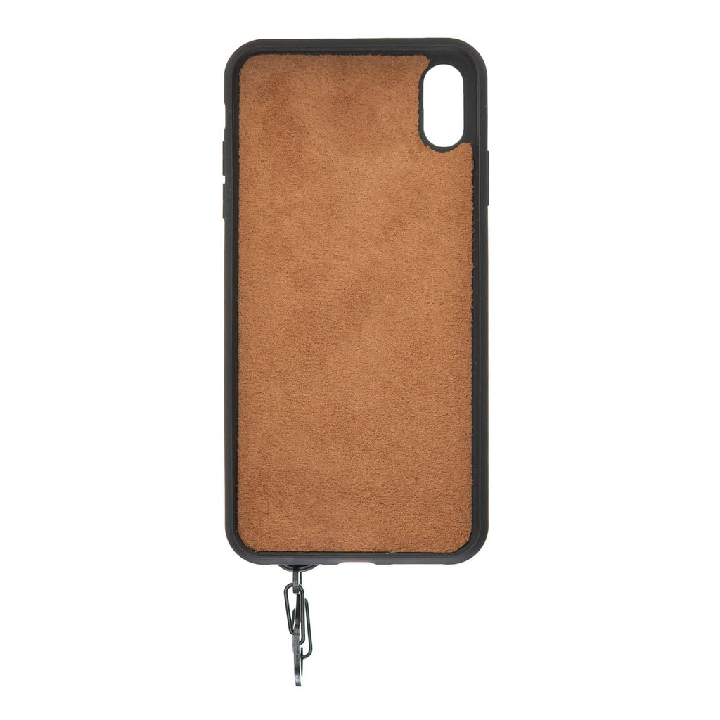 iPhone X-XS Brown Leather Snap-On Card Holder Case with Back Strap - Hardiston - 4