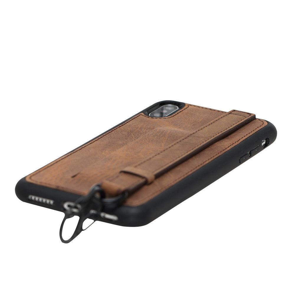 iPhone X-XS Brown Leather Snap-On Card Holder Case with Back Strap - Hardiston - 5