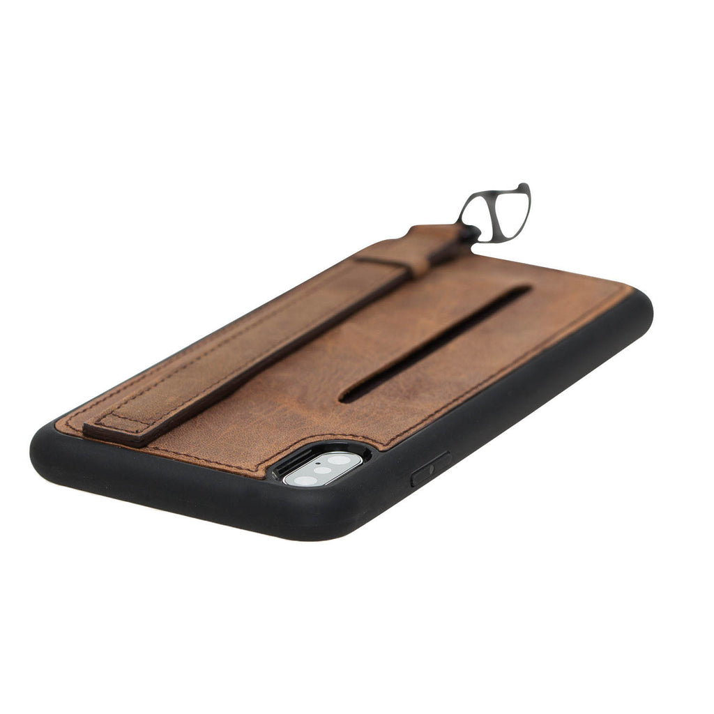 iPhone X-XS Brown Leather Snap-On Card Holder Case with Back Strap - Hardiston - 6