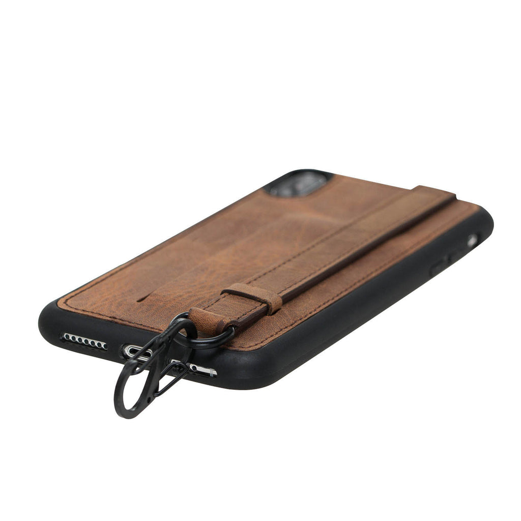 iPhone X-XS Brown Leather Snap-On Card Holder Case with Back Strap - Hardiston - 7