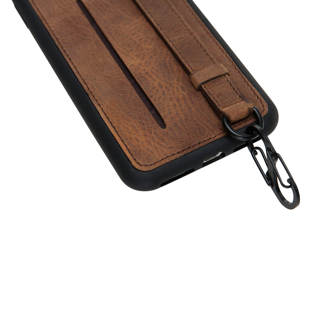 iPhone X-XS Brown Leather Snap-On Card Holder Case with Back Strap - Hardiston - 8