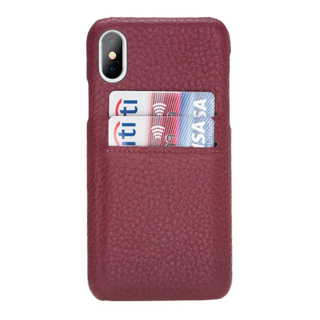 iPhone X-XS Burgundy Leather Snap-On Case with Card Holder - Hardiston - 1