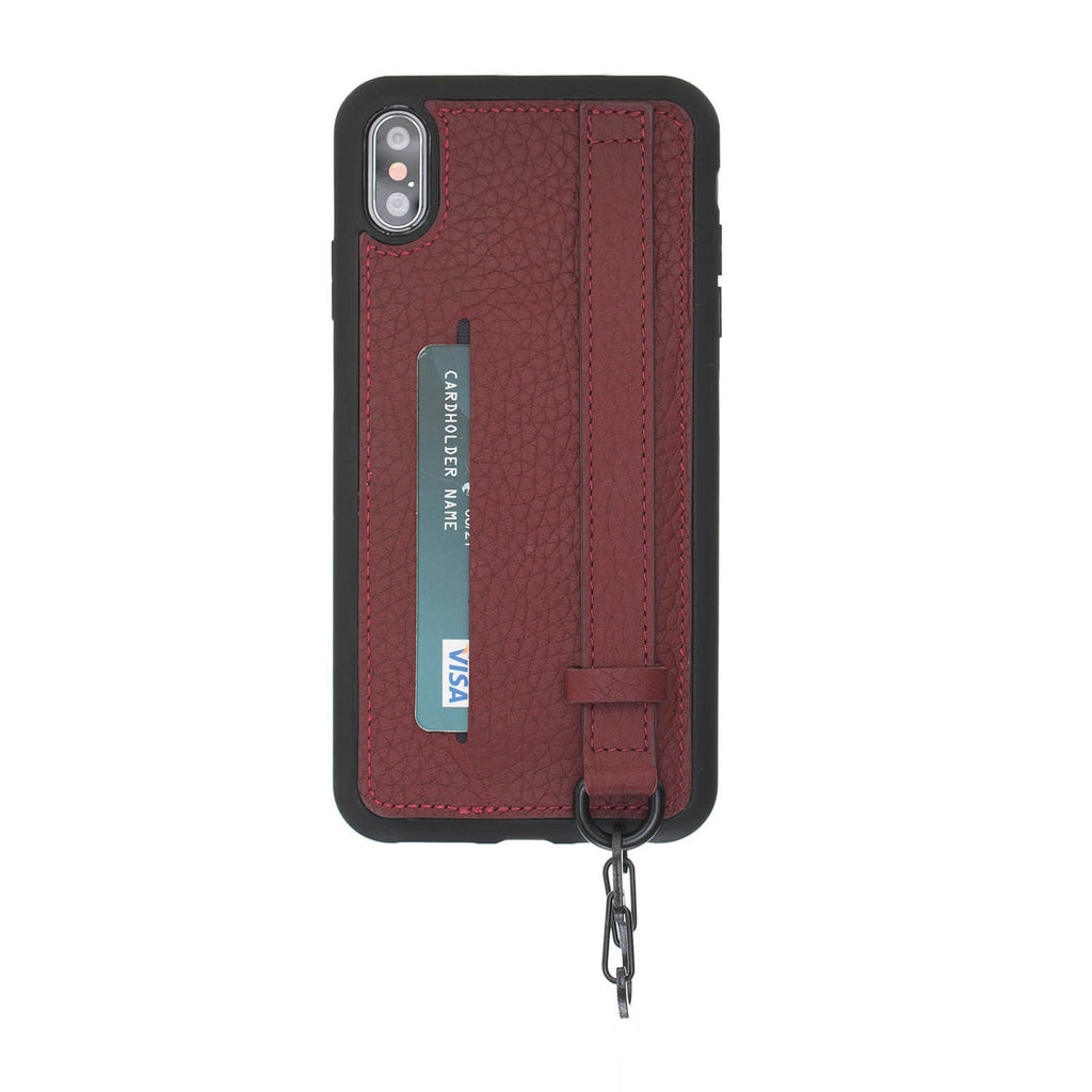 iPhone X-XS Burgundy Leather Snap-On Card Holder Case with Back Strap - Hardiston - 1