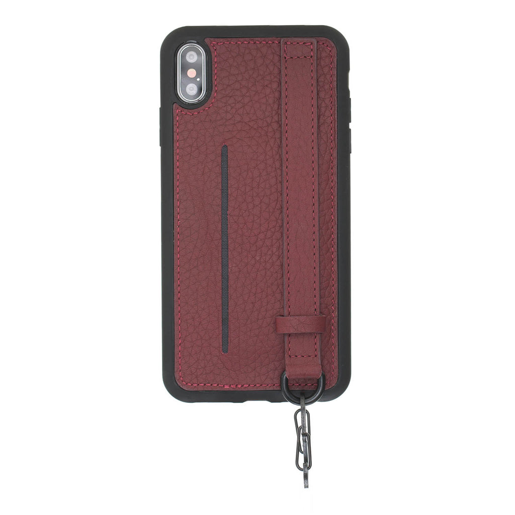 iPhone X-XS Burgundy Leather Snap-On Card Holder Case with Back Strap - Hardiston - 2