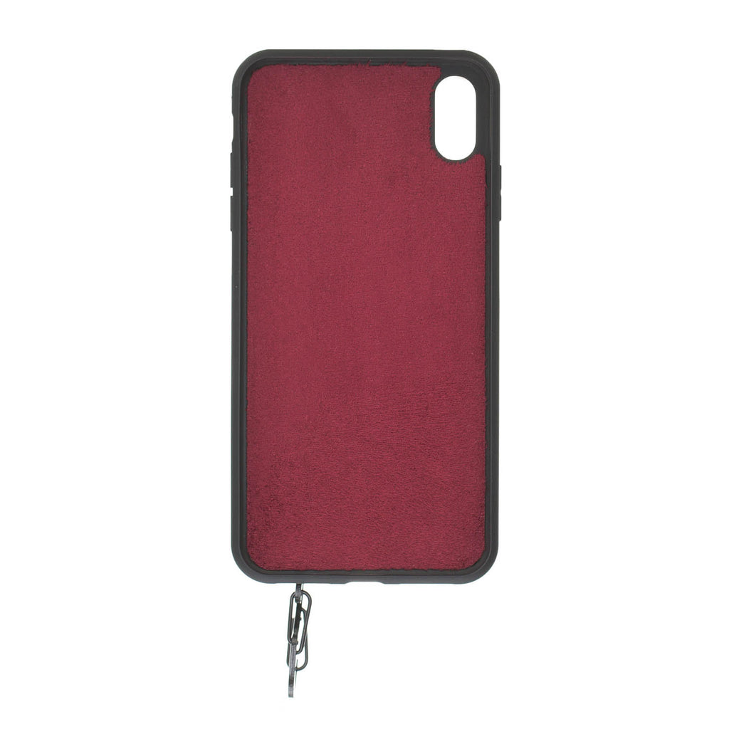 iPhone X-XS Burgundy Leather Snap-On Card Holder Case with Back Strap - Hardiston - 4