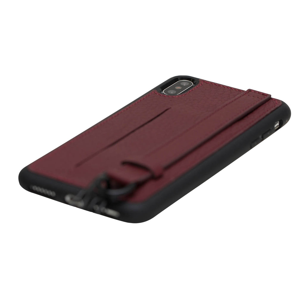 iPhone X-XS Burgundy Leather Snap-On Card Holder Case with Back Strap - Hardiston - 6