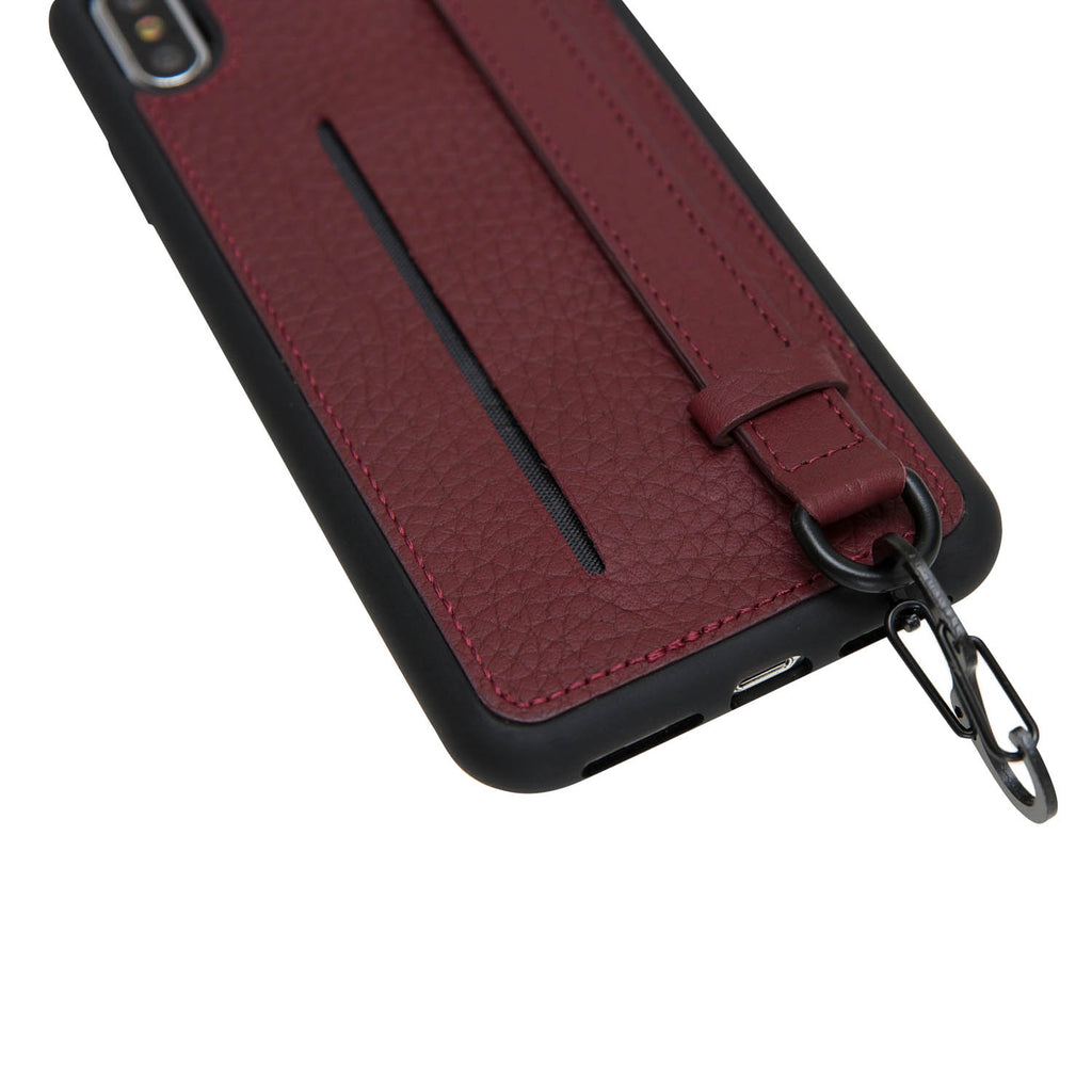 iPhone X-XS Burgundy Leather Snap-On Card Holder Case with Back Strap - Hardiston - 8
