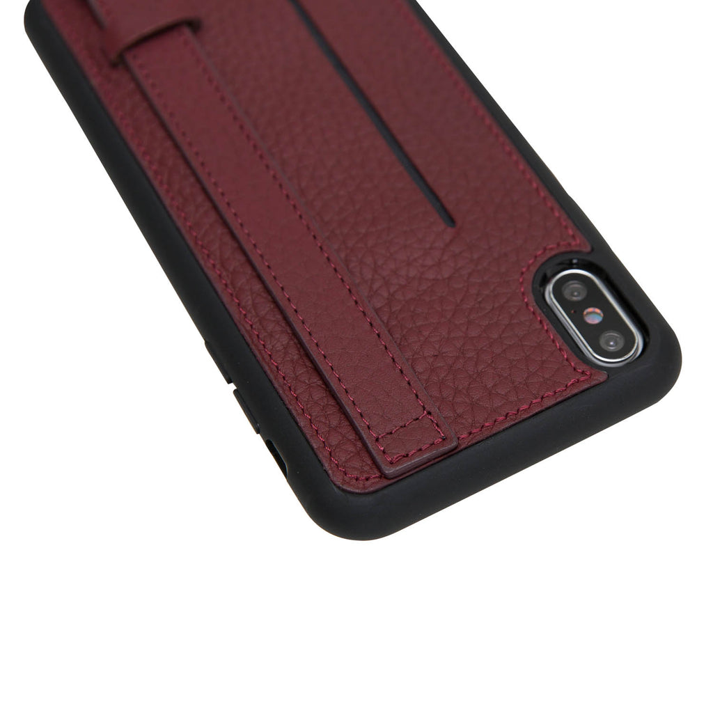 iPhone X-XS Burgundy Leather Snap-On Card Holder Case with Back Strap - Hardiston - 9