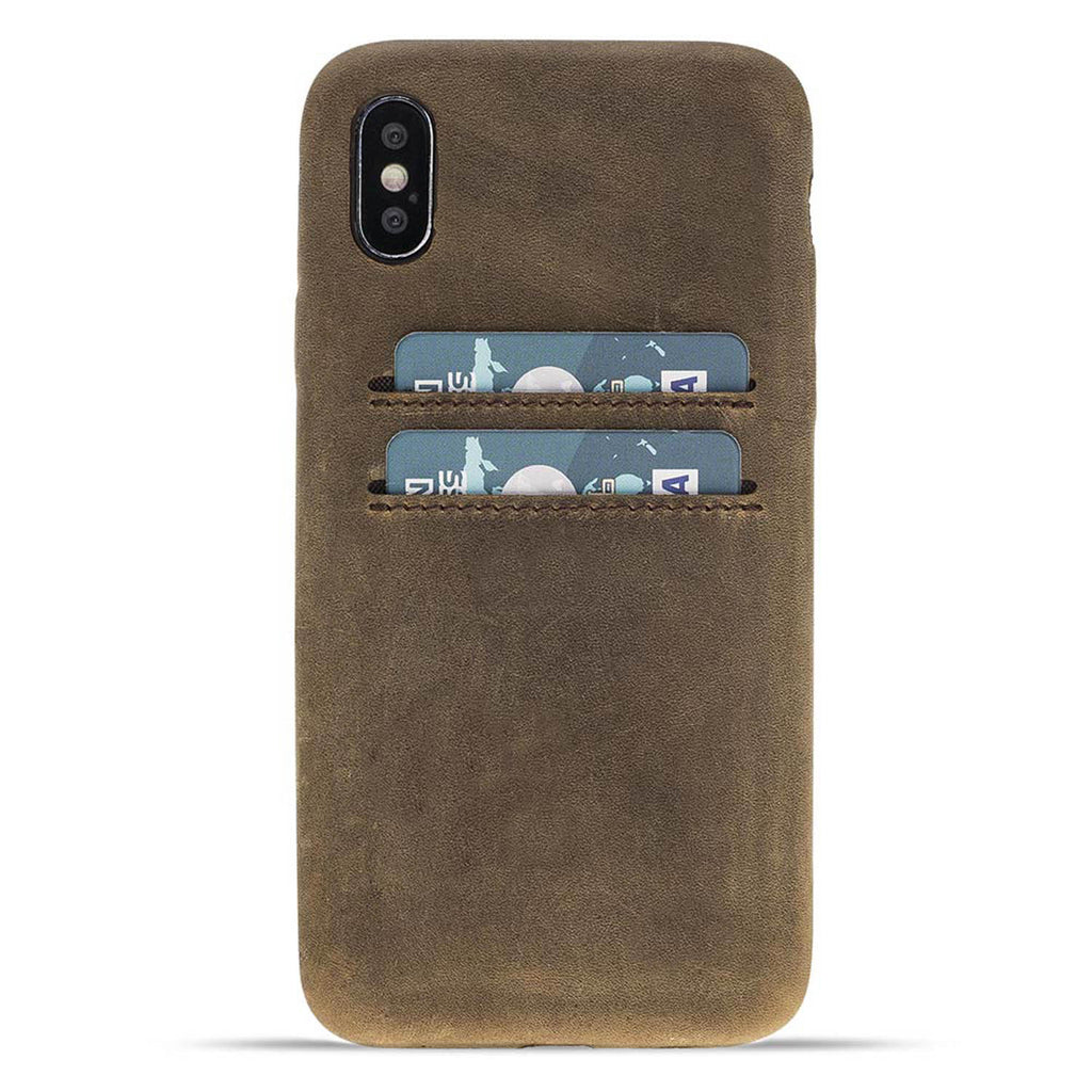 iPhone X-XS Camel Leather Snap-On Case with Card Holder - Hardiston - 1