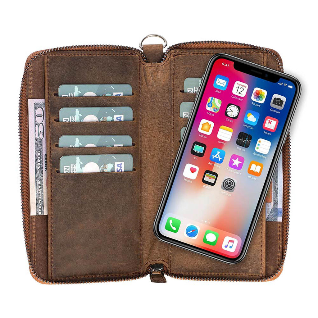 iPhone X / XS Camel Leather 2-in-1 Wallet Purse with Card Holder - Hardiston - 3