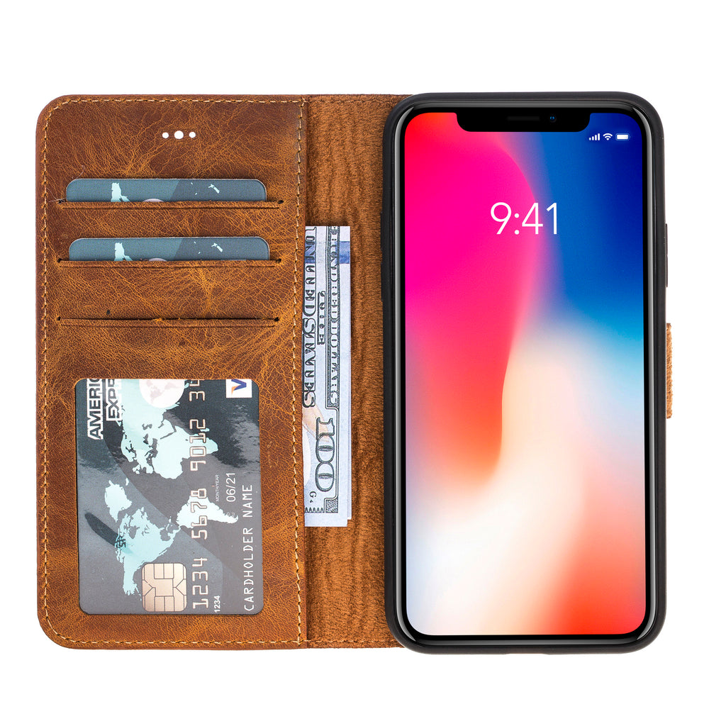 iPhone X/XS Cinnamon Leather Detachable 2-in-1 Wallet Case with Card Holder - Hardiston - 1