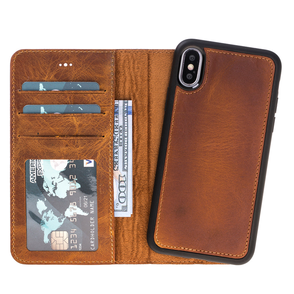 iPhone X/XS Cinnamon Leather Detachable 2-in-1 Wallet Case with Card Holder - Hardiston - 2