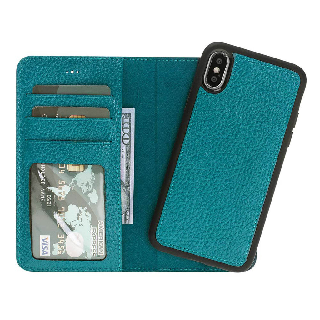 iPhone X/XS Green Leather Detachable 2-in-1 Wallet Case with Card Holder - Hardiston - 2