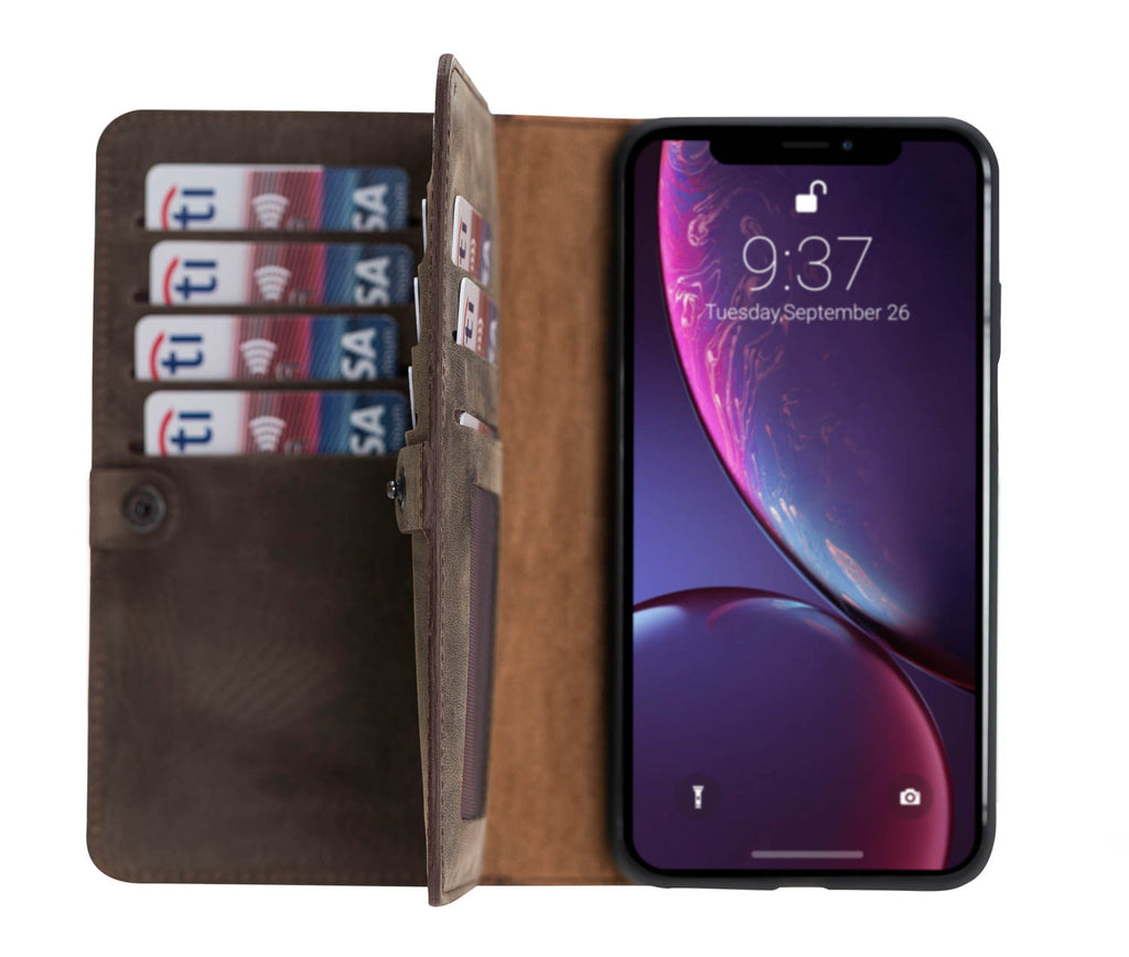 iPhone X / XS Mocha Leather Detachable Dual 2-in-1 Wallet Case with Card Holder - Hardiston - 1
