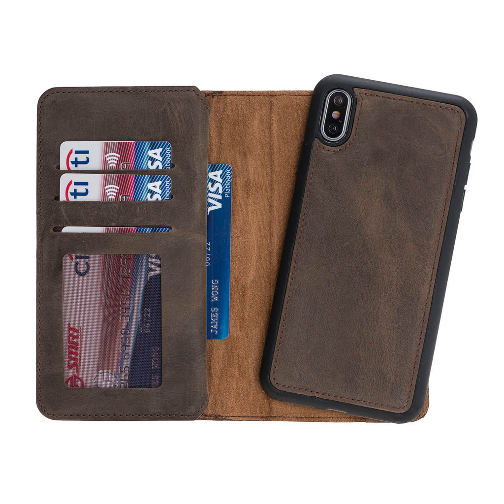 iPhone X / XS Mocha Leather Detachable Dual 2-in-1 Wallet Case with Card Holder - Hardiston - 4