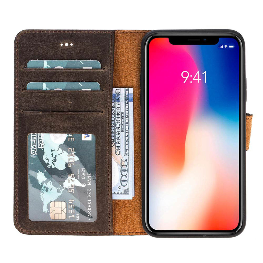 iPhone X/XS Mocha Leather Detachable 2-in-1 Wallet Case with Card Holder - Hardiston - 1