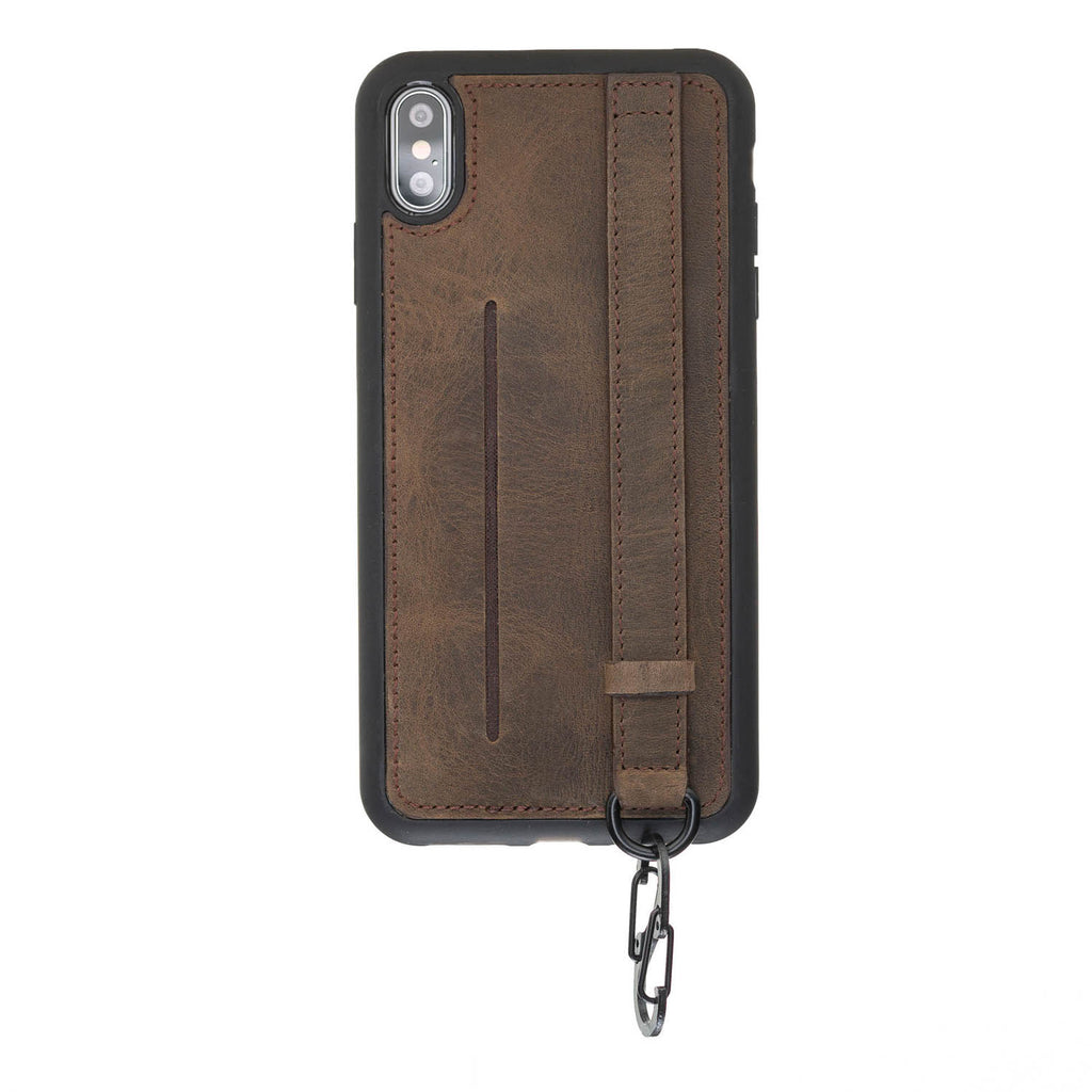 iPhone X-XS Mocha Leather Snap-On Card Holder Case with Back Strap - Hardiston - 2