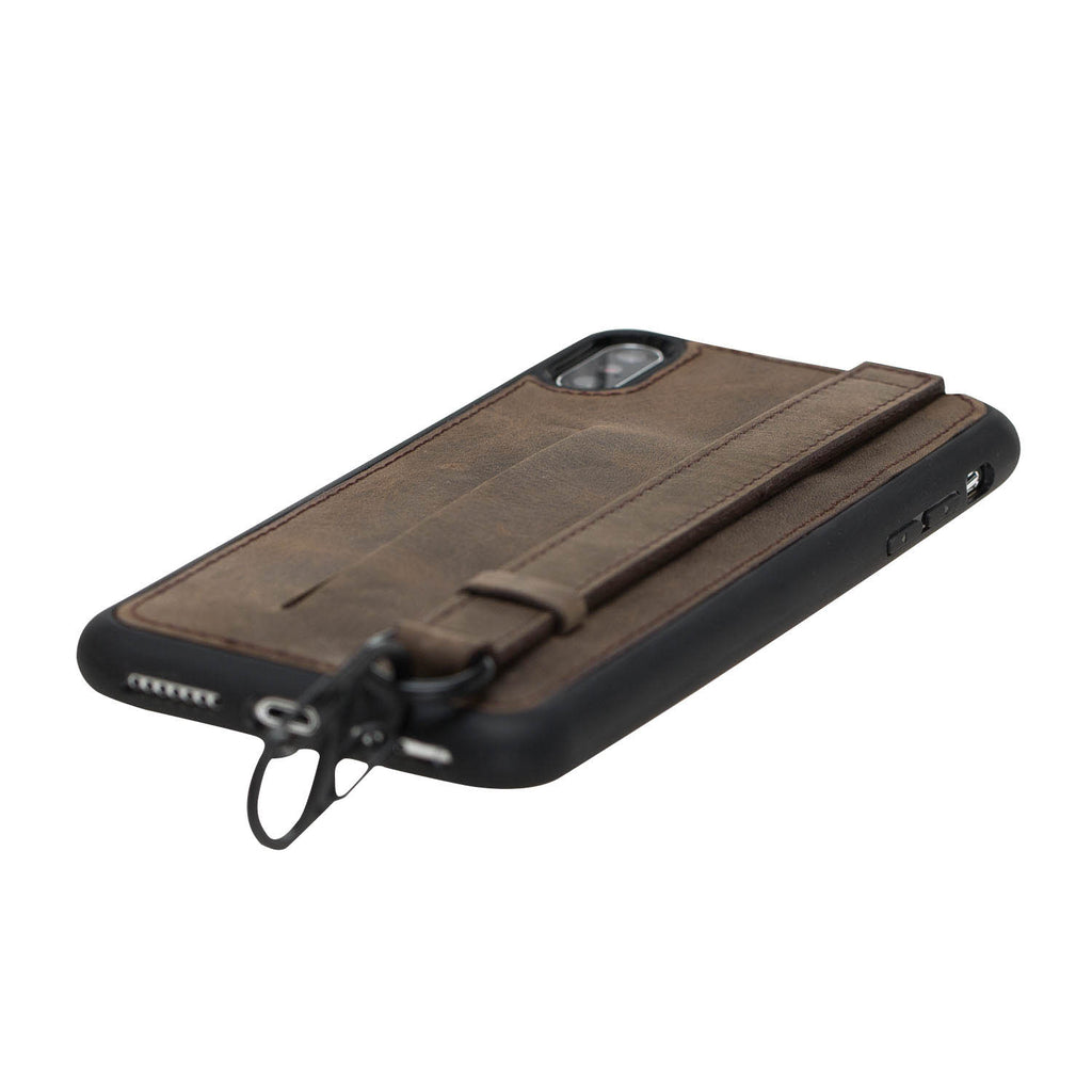 iPhone X-XS Mocha Leather Snap-On Card Holder Case with Back Strap - Hardiston - 6