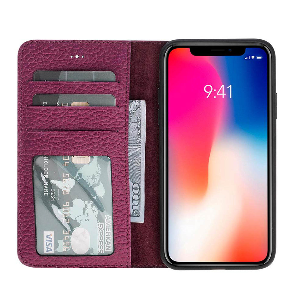 iPhone X/XS Pink Leather Detachable 2-in-1 Wallet Case with Card Holder - Hardiston - 1