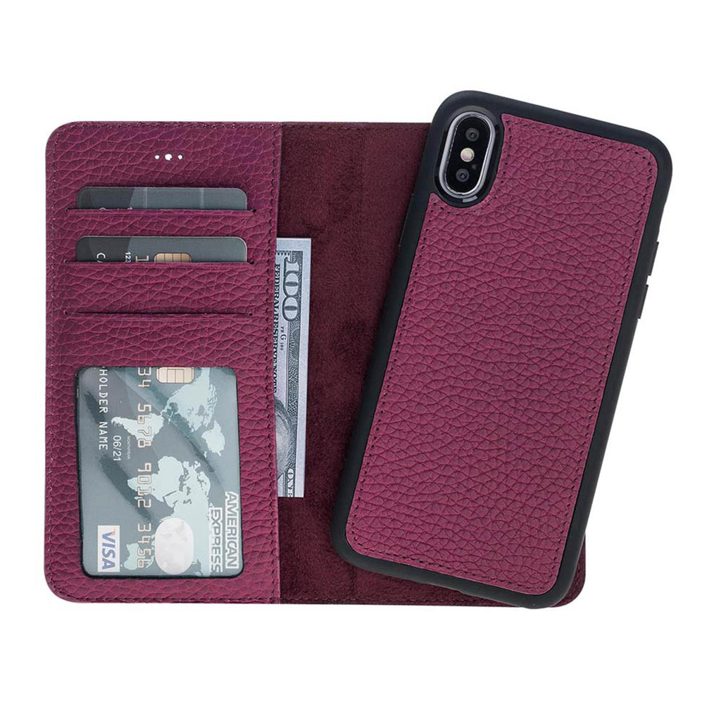 iPhone X/XS Pink Leather Detachable 2-in-1 Wallet Case with Card Holder - Hardiston - 2