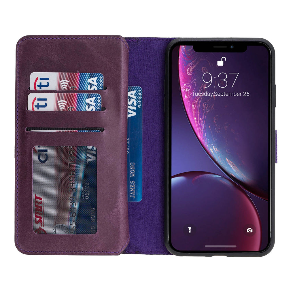 iPhone X / XS Purple Leather Detachable Dual 2-in-1 Wallet Case with Card Holder - Hardiston - 2