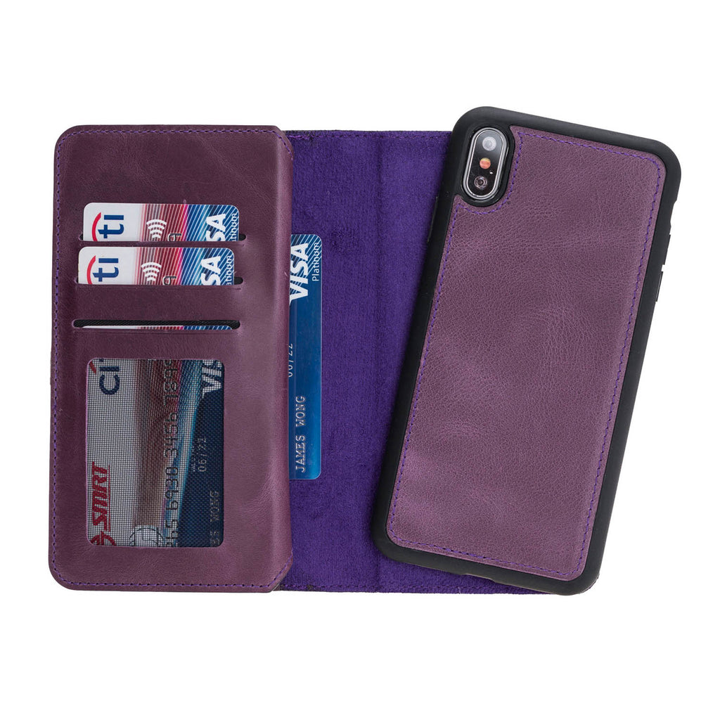 iPhone X / XS Purple Leather Detachable Dual 2-in-1 Wallet Case with Card Holder - Hardiston - 4