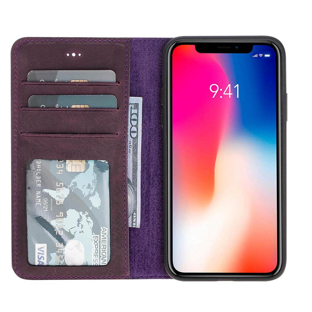 iPhone X/XS Purple Leather Detachable 2-in-1 Wallet Case with Card Holder - Hardiston - 1